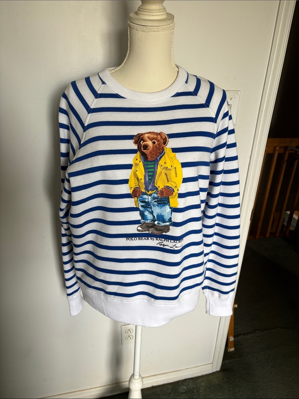 Polo by Ralph Lauren Striped Bear Graphic Crewneck - Blue/White/Yellow